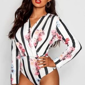 Boohoo Blossom Striped Bodysuit
